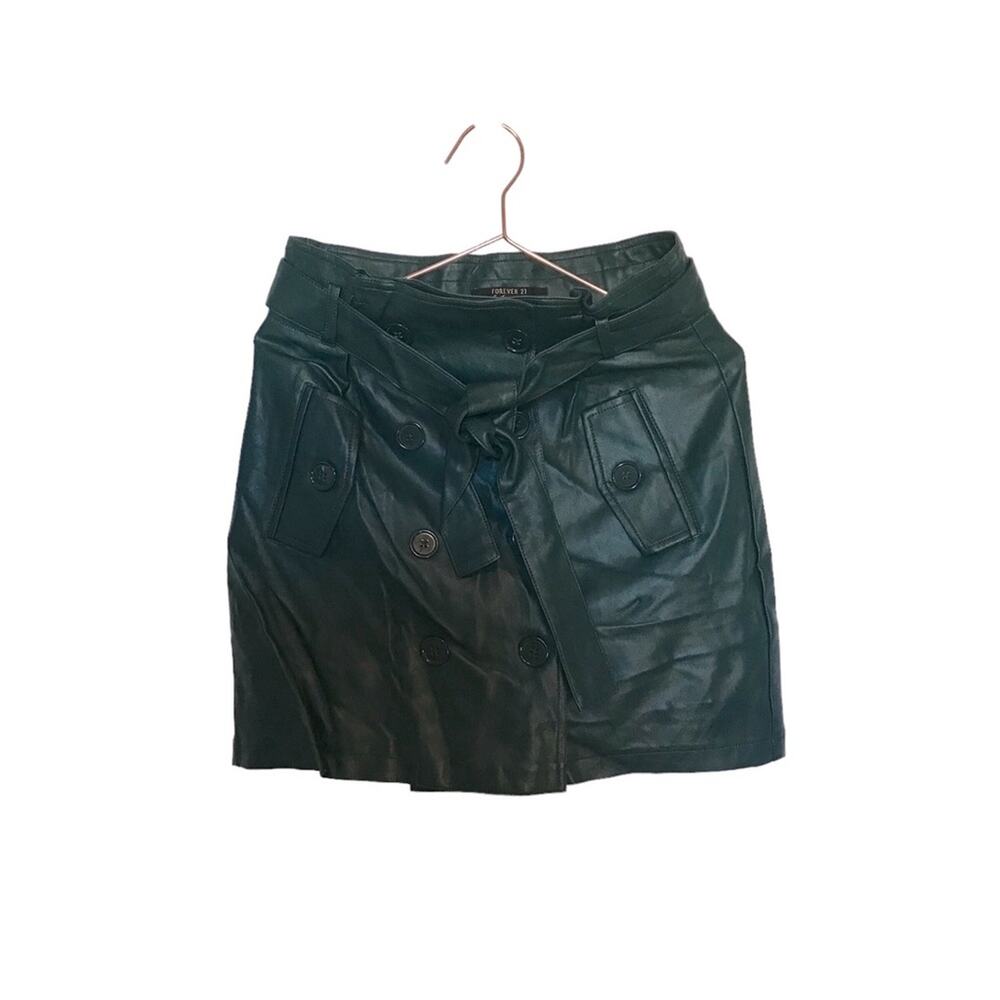 Forever 21 Faux Leather Forest Green A-Line Skirt